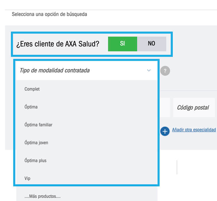 opciones cuadro médico axa