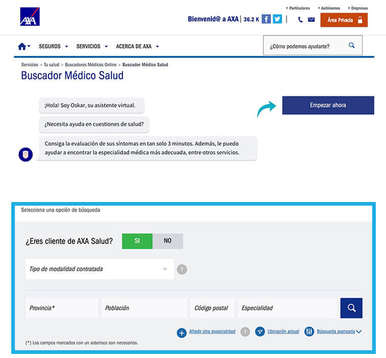 web cuadro médico axa